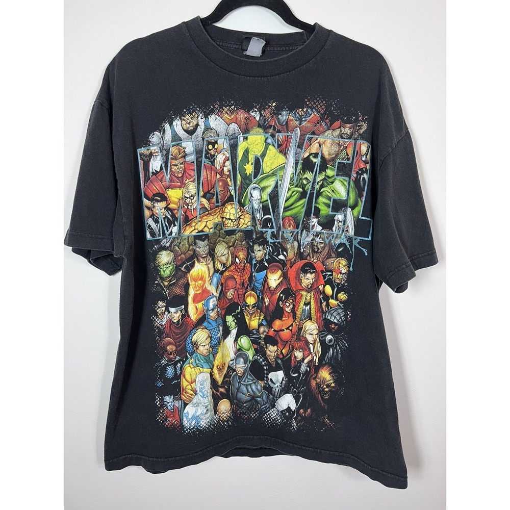 Marvel Mad Engine T Shirt Mens XL Black Comic Characters Spider-Man Hulk Tee